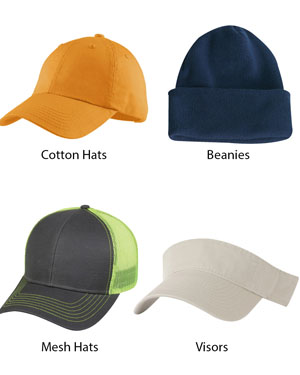 Various hats we can customize for you